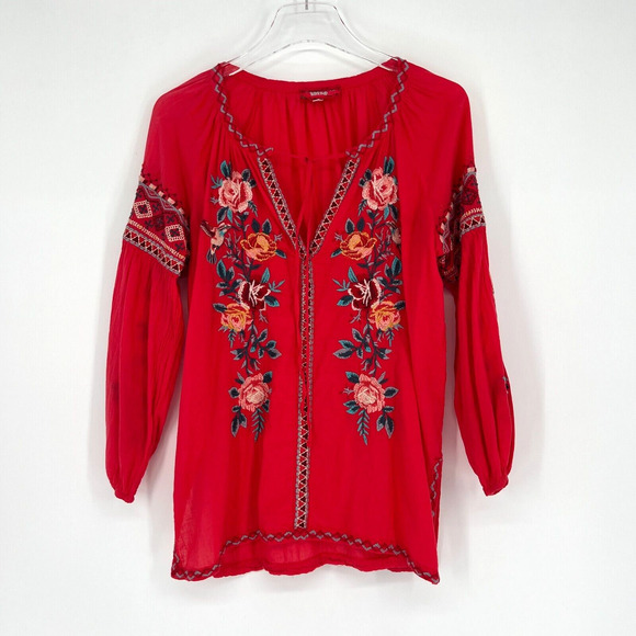 Johnny Was Workshop Top Womens S Embroidered Boho Floral Hot Pink Peasant - Picture 1 of 8